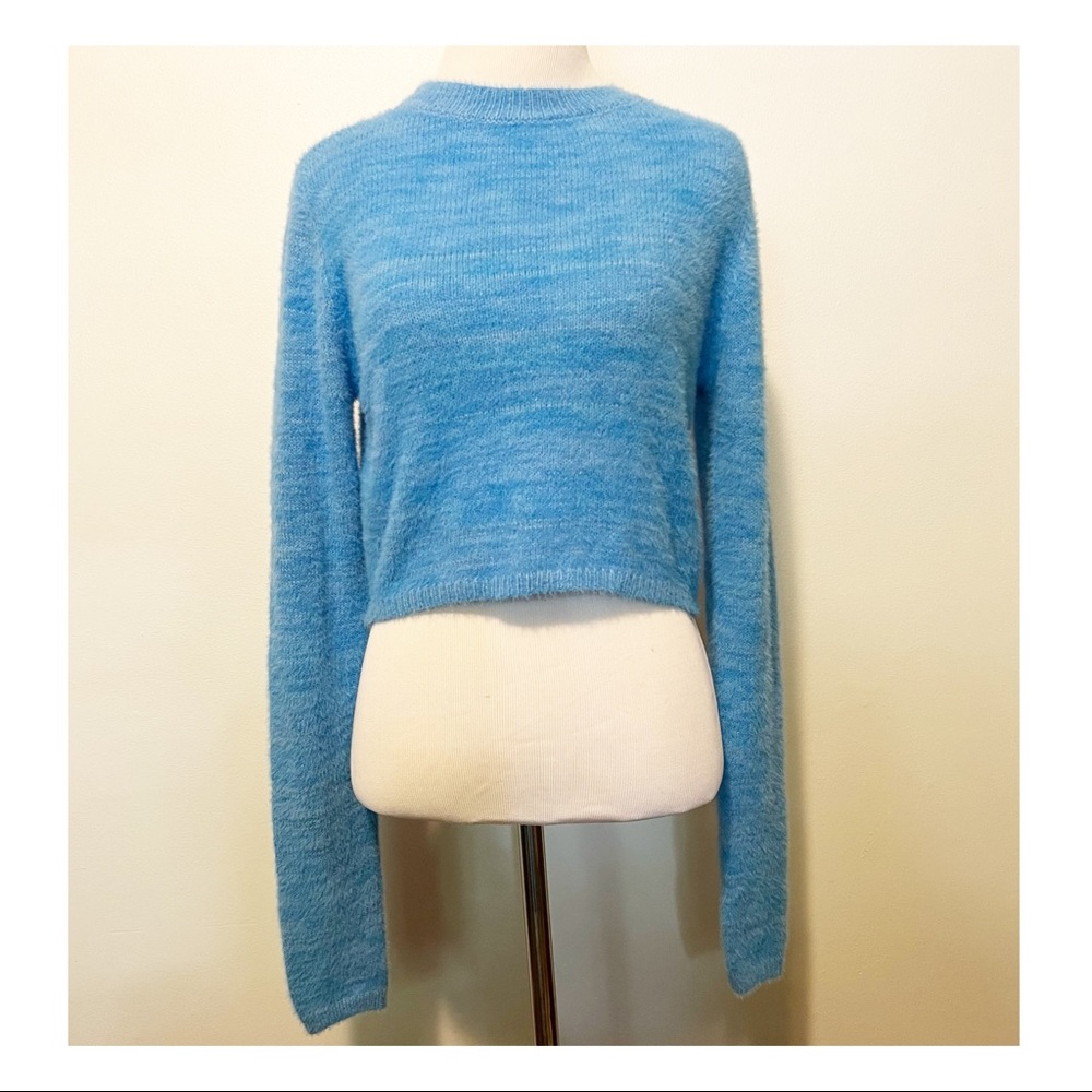 Cropped Fuzzy Blue Sweater, Size Small